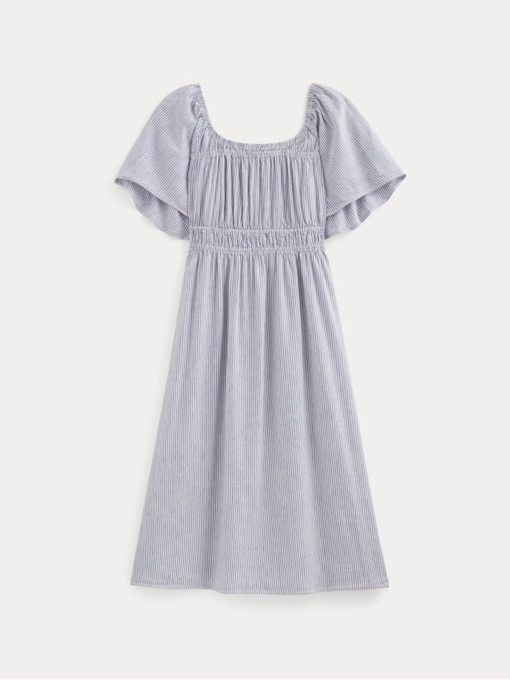 Everlane Light Blue Pinstripe Smocked Midi Dress - Picture 2 of 4